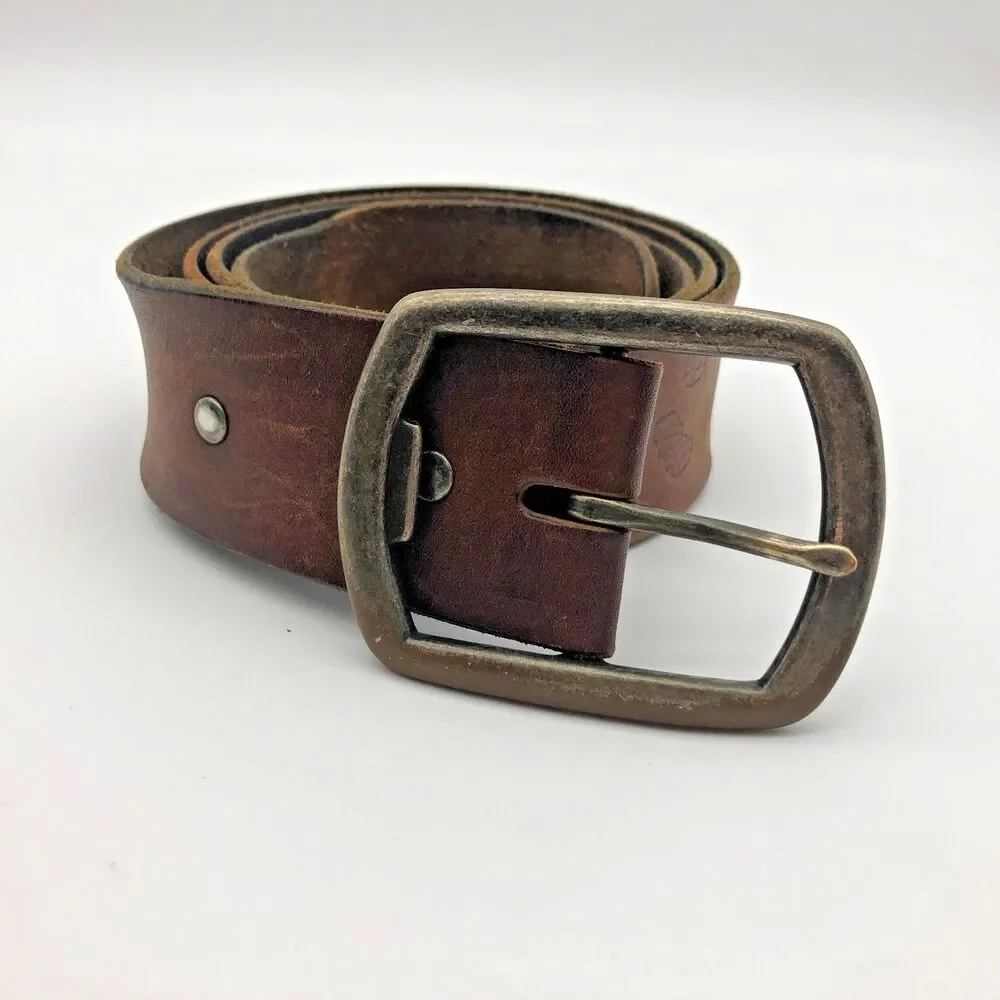American Eagle Outfitters Mens Leather Belt Spell Out Logo Brown Wide Y2K VTG